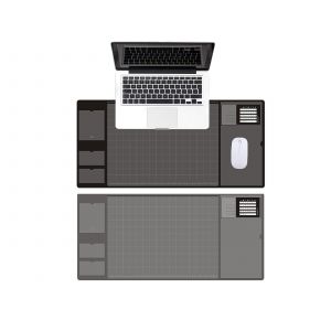 Tapis de souris de bureau noir et gris avec housse imperm&eacute;able et poches pour cartes - Neuf