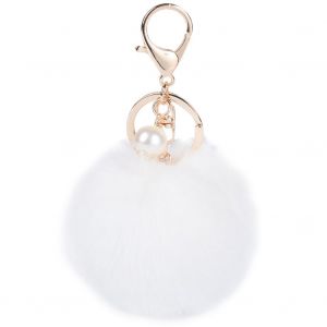 Porte-Cles Tendance En Fausse Perle Et Peluche, Pendentif En Alliage (Blanc) - Neuf