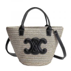 Sac fourre-tout en paille pour femme, sac de plage pour femme, sac en rotin surdimensionne, noir - Neuf
