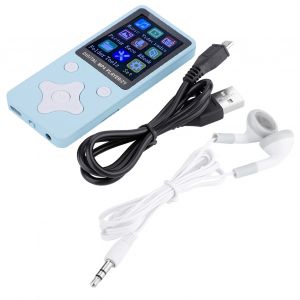 Mini lecteur de musique numerique MP3/MP4 portable USB, compatible avec carte TF 32 Go et ecouteurs, bleu clair - Neuf