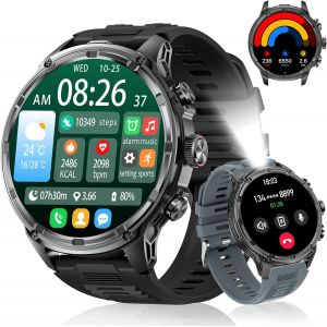 Montre Connect&eacute;e Homme Avec Torche Led, 1.85"" Hd Grand &Eacute;cran Ip68 Montre Connect&eacute;e Avec Appels Bluetooth/710mah Batterie,100+Modes Sportifs Avec Fr&eacute;quence Cardiaque Sommeil Pour Android Ios[Z1225] - Neuf
