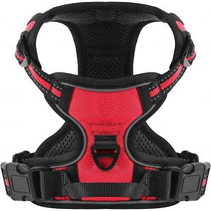 Jgd-Harnais Anti Traction Pour Chien, R&eacute;fl&eacute;chissant Respirante Harnais Chien Avec Attache Devant Et Poign&eacute;e Contr&ocirc;le S&eacute;curit&eacute;, Arnet Facile &Agrave; Mettre (Rouge, S) - Neuf