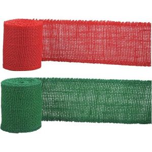 rouleaux de rubans de soie en toile de jute de Noël, rubans de soie en toile de jute Heisen, rubans de soie en toile de jute rouge et verte, artisanat fait main DIY, n?uds de couronne d'arbre de Noël - Neuf