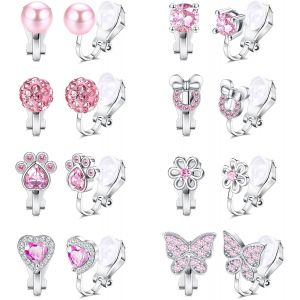 Cz Rose Boucles D'oreilles À Clip Pour Fille Enfant Coeur Fleur Clips Oreilles Non Percé Boucles D'oreilles Ensemble Bijoux Cadeau Pour Femme Fille Cadeaux D'anniversaire Noël - Neuf