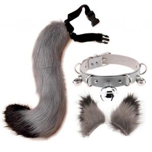 Pinces À Cheveux Cocker Tail Animal Element Réglable Fausse Fourrure Solide Queue De Loup Oreilles Collier Pour Cosplay ( Couleur : Gris ) - Neuf