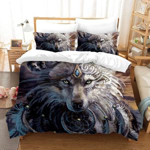 Ensemble De Literie Housse De Couette Loup Motif Animal,Parure De Couette Animaux Avec Taies D'oreillers,Sets De Housse Couette En Microfibre,Motif D Loup Sauvages (Loup-, X Cm) - Neuf