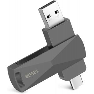 SUBZONAL-Cl&eacute; USB C 128GO, Type-C Clef USB 128 GO, 2 en 1 OTG Pendrive 128GB, Type C et USB 2.0 M&eacute;moire Stick pour Smartphones Dot&eacute; Type-C et OTG Activ&eacute;, Macbook, PC, Tablette (Gris) - Neuf