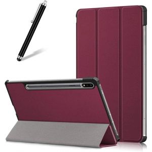 KAL-Coque Pour Samsung Galaxy Tab S7 Plus 12.4 2020 T970/T975,Étui Cuir À Rabat Mince Léger Avec Support Pliable,Réglable Multi-Angle Béquille Folio Flip Tablette Housse,Vin Rouge - Neuf