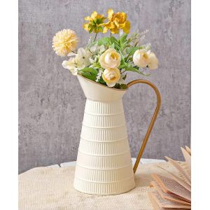Chic Blanc Crème en Métal Pichet Vase De 10,8 Pouces Rustique Décoratif Vase de Fleurs pour la Décoration de la Maison - Neuf