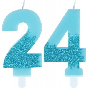 Bougies bleues pour 24e anniversaire,numéro 24 bleu-Décorations de gâteau de la Reine des Neiges-Bougies bleues à paillettes pour filles et garçons-Décoration de fête d'anniversaire de mariage - Neuf