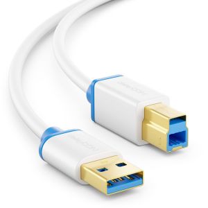 KALANKA-3,0m USB 3.0 Super Speed C&acirc;ble Connecteur USB A Vers USB B C&acirc;ble de Donn&eacute;es Jusqu'&agrave; 5 Gbit/s Pour p. ex. Imprimantes Scanner Imprimantes Multifonctions Blanc - Neuf