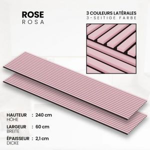 Panneau Acoustique 21mm - Rose - Feutrine Noire - 240x60cm - Lot de 2 - Neuf