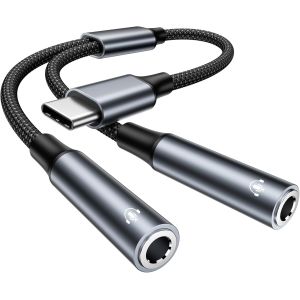 KALANKA-Adaptateur USB C Jack 3,5 mm, Adaptateur Double Jack USB C Splitter jack USb C Cable adaptateur Casque Prise JACK pour iPhone 17Air/16/15 Pro Max Plus, iPad, Samsung S25/S24/S23, Huawei, Pixe - Neuf