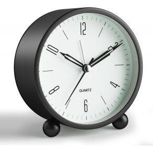 KAL-Réveil Analogique, 4 Pouces Super Silencieux, Sans Tic-Tac, Petite Horloge Avec Veilleuse, Fonctionne Avec Piles, Design Simple, Pour Lit De Chevet, Bureau, Noir - Neuf