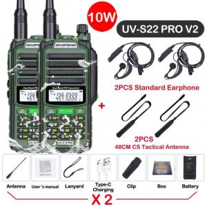 walkie-talkie UV S22 PRO V2 10W IP68,double bande 136-174/400-520MHz,50KM,Radio longue portée améliorée de UV5R UV9R S22,2 paquets - Type -V2-10W-Green 5-Usb plug - Neuf