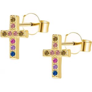 Kal-Boucle D'oreille En Argent 925, Croix Religieux Argent Boucle D Oreille Femme, Zircone Petites Boucles D'oreilles Pour Fille Enfant Boucle D'oreille Bijoux - Neuf