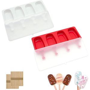 Lot De 2 Moules &Agrave; Glace En Silicone - Popsicle Mold 4 Cavit&eacute;s, Pour Cr&egrave;me Glac&eacute;e Maison, Yaourt & Magnum Cake (100 B&acirc;tonnets Bois Inclus) - Neuf