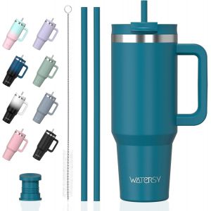 Sjzg-Gourde Isotherme 1,2 L Avec 2 Pailles, Gobelet &Agrave; Caf&eacute; Anti-Fuite, Isotherme Sous Vide Avec Couvercle &Agrave; Vis Sans Bpa, Gourde Rafra&icirc;chissante Pendant 12 Heures, Lagon - Neuf