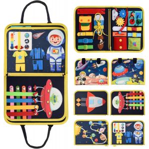 JGD-Busy Board Montessori, 4 Couches Planche Portable pour Enfants Tableau Activit&eacute;s 2 3 4 Ans, Jouet Enfant Gar&ccedil;ons et Filles, Cadeau Enfant, Noir, Extra Large, (Voyage dans l'espace) - Neuf