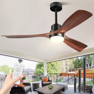 Ulteronixshop-Ventilateur de plafond avec lumi&egrave;re et t&eacute;l&eacute;commande, 132 cm, moteur DC r&eacute;versible silencieux, 3 pales bois, 3 tiges, design moderne pour int&eacute;rieur ext&eacute;rieur patio ferme - Neuf