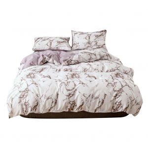 Hjlian Parure De Lit 3 Pieces En Polyester A Motif Marbre, Housse De Couette Et Taie D'oreiller, Taille Us (Plein Format) (Marron) - Neuf