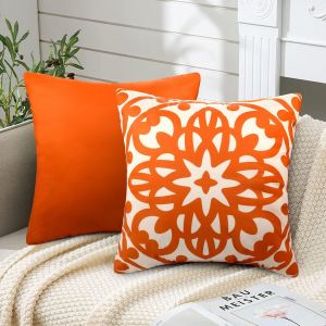 Cauc-Lot De 2 Housse De Coussin En Velours Housse De Coussin Orange Taie D'oreiller Carrées Décor Housse De Coussin Moderne Mandala Géométrie Modèle Housses Coussins Pour Maison Salon Chambre 45x45cm - Neuf