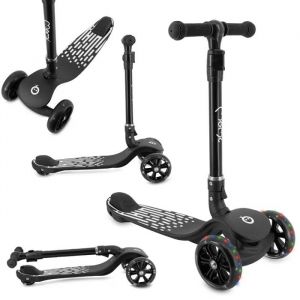 Momi San - Trottinette Enfant Pliable 3 Roues - Led Dans Les Roues - Guidon R&eacute;glable 3 Hauteurs - Plateau Antid&eacute;rapant - Noir - Neuf