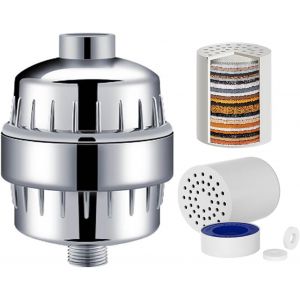 Filtre de douche, filtre de pommeau de douche &agrave; 25 &eacute;tapes pour eau dure, filtre &agrave; eau de douche &agrave; haut rendement, &eacute;limine le chlore, les m&eacute;taux lourds, adoucisseur d'eau de douche am&eacute;liore la peau et - Neuf