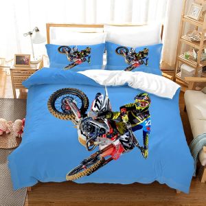 Linge De Lit + X Taies D'oreiller Xcm Microfibre Housse De Couette Personne Enfant Doux Confortable Housse De Couette X Moto Cross X Cm - Neuf