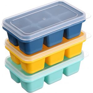 Kalanka-Lot De 3 Moules &Agrave; Gla&ccedil;ons Pp + Silicone (11,5 X 7 X 4 Cm) &iquest; Bacs &Agrave; Glacon Empilables Avec Couvercle, Passe Au Lave-Vaisselle Pour Whisky/Cocktails, Bleu/Vert/Jaune - Neuf