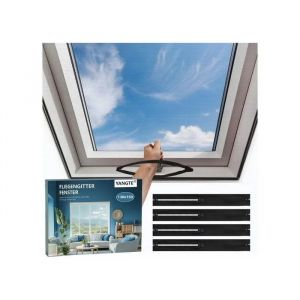 Moustiquaire - Yangte - 130x150 Cm (Lot De 4) - Noir - Filet Polyester Maillage <1 Mm - Fixation Auto-Agrippante 100&deg;C, Charni&egrave;re - Neuf