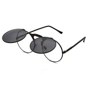 Lunettes De Soleil Rétro Rondes Lunettes De Soleil Steampunk Lunettes De Soleil Flip Up Pour Hommes Femmesnoir+Noir - Neuf