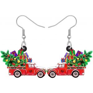 Kal-Boucles D'oreilles Pendantes En Acrylique En Forme De Pickup Camion Rouge De No&euml;l Pour Femmes Filles Enfants Bijoux Pour Le Camion De Sapin De No&euml;l Pour Les D&eacute;corations De F&ecirc;te - Neuf