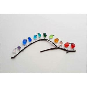 Oiseaux Arc-En-Ciel En Verre De Mer, Oiseaux En Verre De Mer Sur Une Branche, Art Mural Unique Encadre Fait A La Main, Decoration Murale D'oiseau Arc-En-Ciel Adaptee A La Chambre Et Au Salon (12 B) - Neuf