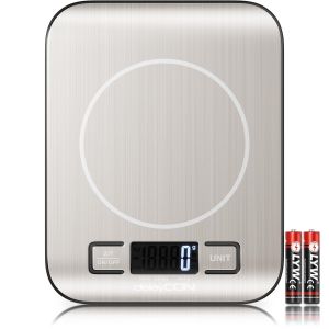 Balance De Cuisine Num&eacute;rique Avec Grand &Eacute;cran Lcd (Avec Piles) Jusqu'&agrave; 5 Kg - Balance Num&eacute;rique Avec Grande Surface De Pes&eacute;e En Acier Inoxydable - Pr&eacute;cision &Agrave; 1 G - Petite Et Plate - Fonction - Neuf