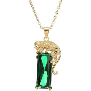 Kales-14k Plaqué Or Vert Cristal Pendentif Leopard Collier,Hip Hop Punk Créé Emerald Panther Collier Bijoux Cadeaux Pour Vert - Neuf