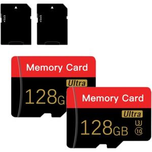 Lot De 2 Cartes Micro Sd 128 Go Avec Adaptateur Sd Carte Mémoire Haute Vitesse Pour Tablette, Appareil Photo, Drone (Rouge Et Noir 128 Go * 2)[SDC630293] - Neuf