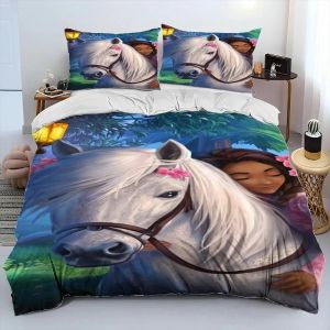 Housse De Couette Spirit Riding Free Horses, Parure De Lit Pour Enfants, Motif Chevaux De Dessin Anime, Taille King/Queen, Decoration De Chambre, Cadeaux - Neuf