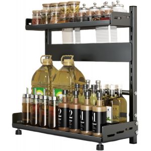 Eryi-Rangement Epices Cuisine À 2 Niveaux, Etagere A Epices Extensible, Range Epices Cuisine Sur Pied, Porte Epices Cuisine Peu Encombrante, Organisateur Etagere Cuisine Noire Pour Plan De Travail - Neuf