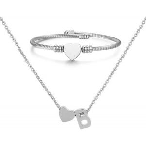 Kal-Collier Pendentif Lettre Initiale Personnalisée Femme Collier Initiale Coeur Bracelet Coeur Ouvert Ajustable Bracelet De Manchette En Acier Inoxydable A-Z Pendentif Collier Femmes Filles - Neuf
