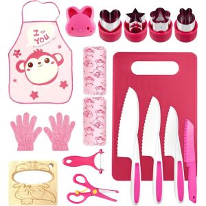 Oayew-Kit Couteaux S&eacute;curit&eacute; De Cuisine Pour Enfants - 16 Pi&egrave;ces Couteau Montessori Enfants Pour Couper Et Cuire Des Fruits Ou L&eacute;gumes | Couteaux Enfant Qui Ne Coupe Pas, &Agrave; Partir De 2 Ans (Rose) - Neuf