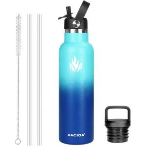 Bouteille D'eau En Acier Inoxydable Avec Paille -Pour Boissons Chaudes/Froides 500/750/1000/Ml -Bouteille D'eau Isotherme Sous Vide -Avec 2 Couvercles De Rechange Et Une Brosse À Paille - Neuf