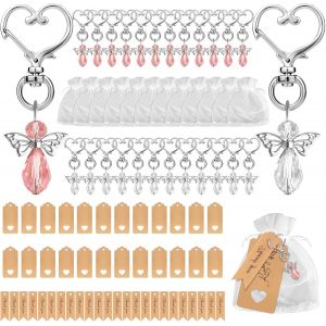 lbgwp60-Porte-Clés Ange De Mariage, 24Pcs Porte Clé Ange, Pendentifs Ange Gardien, Pendentifs De Baptême De Mariage Avec Sac En Organza Et Étiquette En Papier Kraft Pour Mariage Anniversaire - Neuf