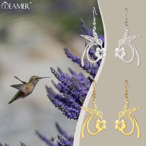 Kal-Boucles D'oreilles Pendantes En Forme De Fleur De Colibri Mignonnes Boucles D'oreilles Délicates En Acier Inoxydable En Forme D'oiseau Bijoux Creux En Forme D'animaux Pour Femmes - Neuf