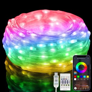 Kal-5m Guirlande Lumineuse Intelligent Rgb Multicolore [App & Télécommandes], Girlande De Lumière, Alimentée Usb &étanche Ip65, Musique Et Contrôle Vocal Pour Intérieur, Extérieur, Chambre, Noël Mari - Neuf