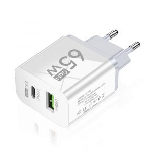 Chargeur Gan Total 65w Usb Type C Pd,Charge Rapide Pour Iphone 15 14 13 Xiaomi 14 Samsung Oneplus,Adaptateur Mural Pour T&eacute;l&eacute;phone Rapide--White Eu - Neuf