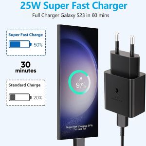 Pack De 2 Chargeurs Usb C 25W Avec Chargeurs Rapides Usb-C 1.5M C&acirc;ble Alimentation Pour Samsung Galaxy S25/S24/S23/S22/S21/S20 Ultra/S25+/S24Fe/Note20/S10/S9/A72/A55/A54/A15/A14, Fast Charger - Neuf
