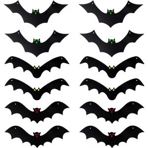 CAUC-12 Pi&egrave;ces Chauve Souris Halloween Decoration, Plastique Chauve Souris &agrave; Suspendre aux Yeux Brillants D&eacute;coration Halloween Ext&eacute;rieur pour Deco Halloween Porche Jardin Ext&eacute;rieur Fournitures F&ecirc;tes - Neuf