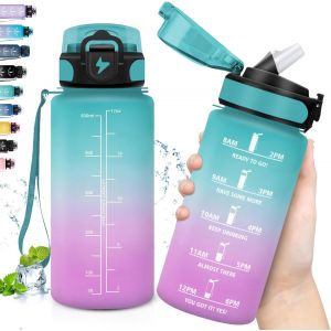 Eryi-Gourde, 500ml Gourde Enfant, Gourde Paille Anti Fuite, Gourde Motivation Avec Marqueur De Temps, Gourde Reutilisable, Facile À Transporter, Gourde D'eau Pour Running, Randonnée, Camping - Neuf