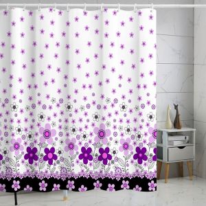 Rideau de douche en polyester violet à petites fleurs 180x180cm - Neuf
